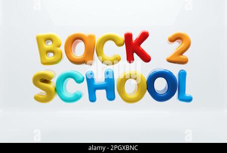 Fun alternating color 3D Bubble BACK 2 SCHOOL title banner sign over white background Stock Photo