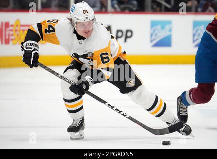 Detroit Red Wings goaltender Alex Nedeljkovic (39) stops a shot as  Pittsburgh Penguins center Mikael Granlund (64) looks for a rebound in the  first period of an NHL hockey game Tuesday, March 28, 2023, in Detroit. (AP  Photo/Paul Sancya Stock Photo