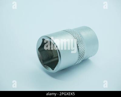 Chrome-vanadium steel Hex wrench socket on white background Stock Photo