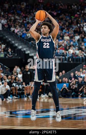 Gonzaga Bulldogs forward Anton Watson (22) shoots during a NCAA men’s basketball tournament game against the UCLA Bruins, Monday, March 23, 2023, at T Stock Photo