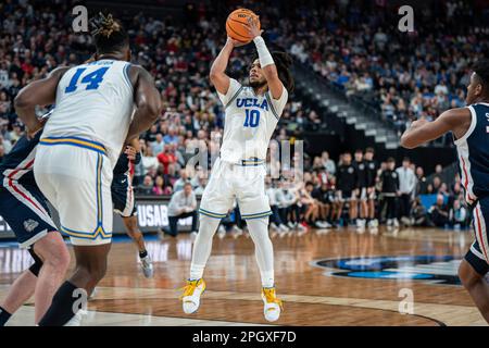 UCLA Bruins guard Tyger Campbell (10) shoots during a NCAA men’s basketball tournament game against the Gonzaga Bulldogs, Monday, March 23, 2023, at T Stock Photo