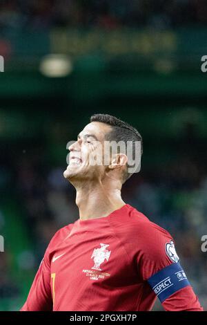 March 23, 2023. Lisbon, Portugal. Portugal's and Al Nassr forward Cristiano  Ronaldo (7) in action during the 1st Round of Group J for the Euro 2024  Qualifying Round, Portugal vs Liechtenstein Credit