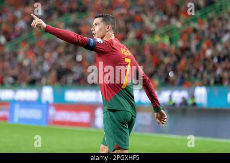 March 23, 2023. Lisbon, Portugal. Portugal's and Al Nassr forward Cristiano  Ronaldo (7) in action during the 1st Round of Group J for the Euro 2024  Qualifying Round, Portugal vs Liechtenstein Credit