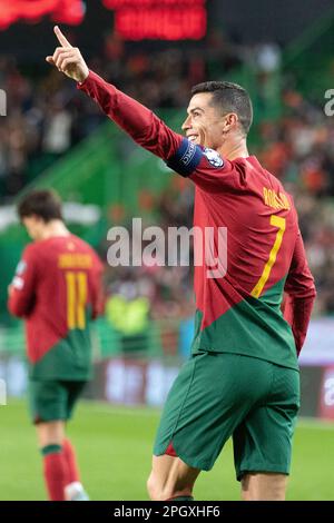 March 23, 2023. Lisbon, Portugal. Portugal's and Al Nassr forward Cristiano  Ronaldo (7) in action during the 1st Round of Group J for the Euro 2024  Qualifying Round, Portugal vs Liechtenstein Credit