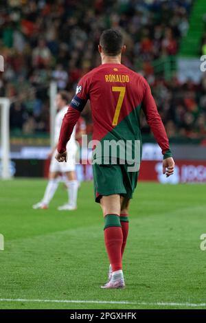 March 23, 2023. Lisbon, Portugal. Portugal's and Al Nassr forward Cristiano  Ronaldo (7) in action during the 1st Round of Group J for the Euro 2024  Qualifying Round, Portugal vs Liechtenstein Credit