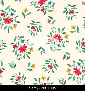 Bright Chintz Romantic Meadow Wildflowers Vector Seamless Pattern Stock Vector