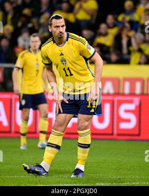 Sweden's Zlatan Ibrahimovic during the UEFA Euro 2024 group F qualifier football match between Sweden and Belgium at Friends Arena, Stockholm, Sweden Stock Photo