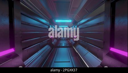 Composition of tunnel with neon lights Stock Photo