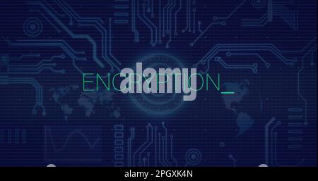 Image of encryption text, circuit board and data processing Stock Photo