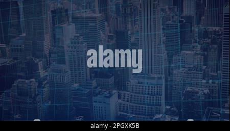 Composition of financial data processing over cityscape Stock Photo
