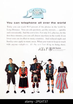 AT & T long distance call advert in a Natgeo magazine, 1966 Stock Photo