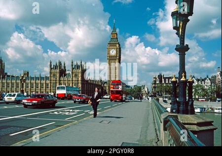 View of Westminster Palace and Big Ben from Westminster Bridge, London, England Stock Photo