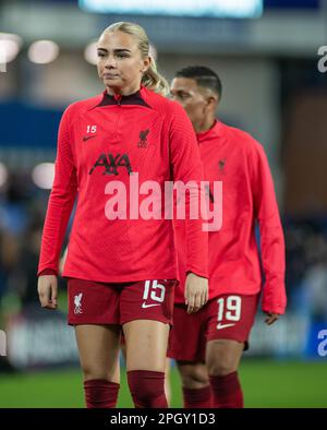 Liverpool, Merseyside, England. 24th March 2023. Liverpool's Sofie Lungaard warms up, during Everton Football Club V Liverpool Football Club at Goodison Park, in the Barclays Women’s Super League (Credit Image: ©Cody Froggatt/ Alamy Live News) Stock Photo