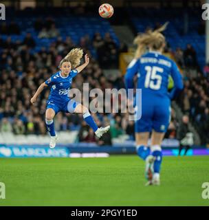 Liverpool, Merseyside, England. 24th March 2023. Everton player clears the ball, during Everton Football Club V Liverpool Football Club at Goodison Park, in the Barclays Women’s Super League (Credit Image: ©Cody Froggatt/ Alamy Live News) Stock Photo