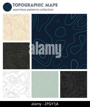 Topographic maps. Amazing isoline patterns, seamless design. Vibrant tileable background. Vector illustration. Stock Vector