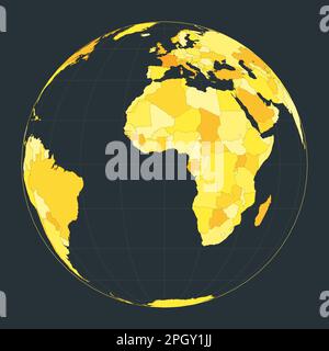 World Map. Orthographic projection. Futuristic world illustration for your infographic. Bright yellow country colors. Neat vector illustration. Stock Vector