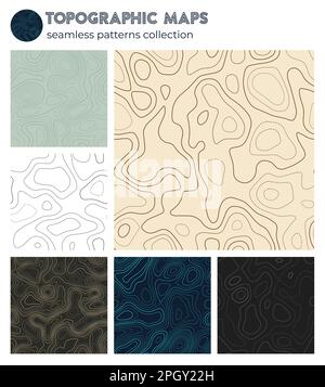 Topographic maps. Awesome isoline patterns, seamless design. Modern tileable background. Vector illustration. Stock Vector