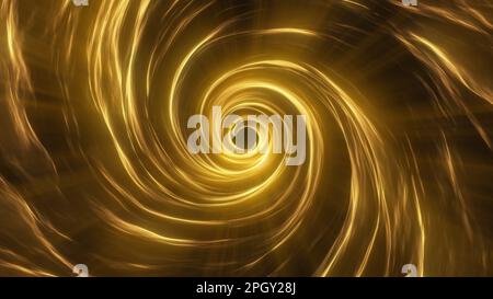 An abstract twisting golden tunnel background with light rays shining. Stock Photo