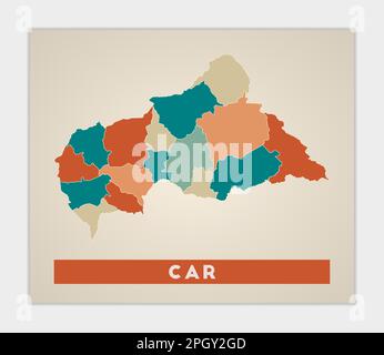 CAR map. Country poster with regions. Shape of CAR with country name ...