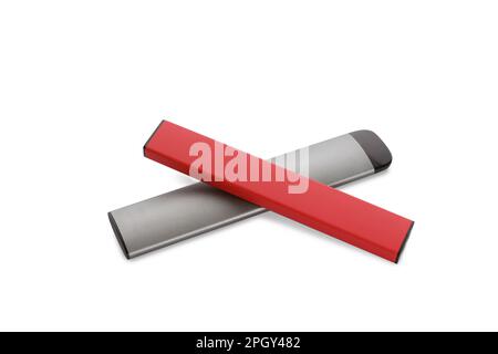 Two disposable electronic cigarettes on white background Stock Photo