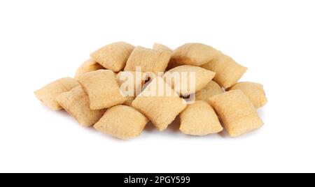Heap of sweet crispy corn pads on white background. Breakfast cereal Stock Photo
