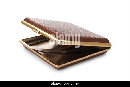 Stylish leather cigarette case isolated on white Stock Photo