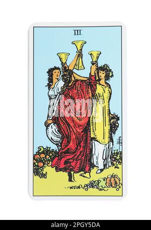 Three of Cups isolated on white. Tarot card Stock Photo