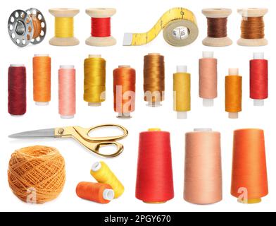 Set with different sewing supplies on white background Stock Photo