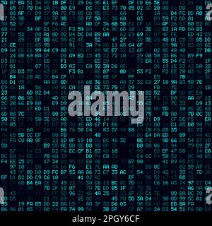 Tech background. Cyan filled hexadecimal pairs background. Medium sized seamless pattern. Cool vector illustration. Stock Vector