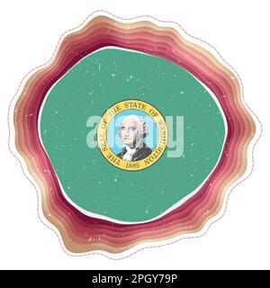 Washington flag in frame. Badge of the US state. Layered circular sign around Washington flag. Radiant vector illustration. Stock Vector