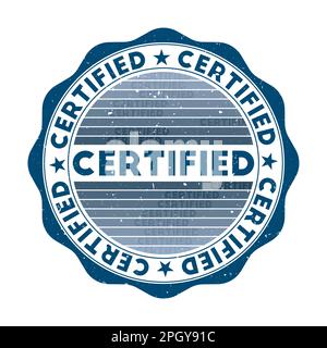 Certified badge. Grunge word round stamp with texture in Mermaid Blues color theme. Vintage style geometric certified seal with gradient stripes. Stock Vector