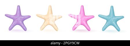 Summer starfish element vector set. Summer starfish beach colorful elements isolated. Vector illustration summer star fish collection. Stock Vector