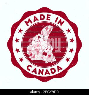 Made in Canada. Country round stamp. Seal of Canada with border shape. Vintage badge with circular text and stars. Vector illustration. Stock Vector