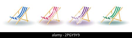 Summer chair element set. Summer chairs element isolated for beach armchair furniture. Vector illustration summer chair collection. Stock Vector