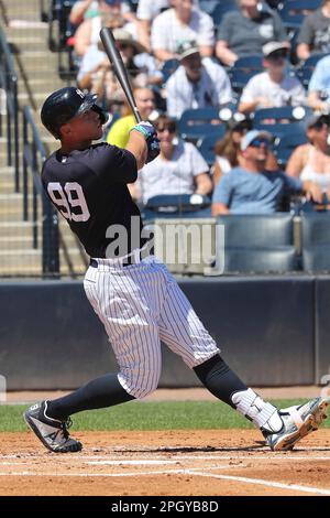 TAMPA, FL - MARCH 24: New York Yankees Outfield Aaron Judge (99) gives a  thumbs up to a young man who offered to trade jerseys with Judge during the spring  training game