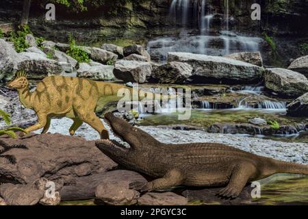 Prehistoric extinct alligator - Deinosuchus. Terrible crocodile. Drawing  with extinct predators reptiles Stock Photo - Alamy