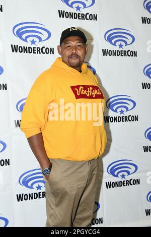 Omar Miller arrives at the CBS photocall for True Lies at WonderCon 2023 Day 1 at the Anaheim Convention Center on March 24, 2023 Stock Photo