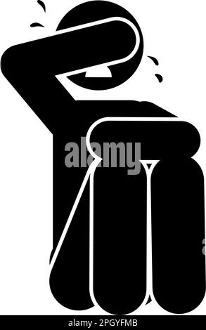 man crying icon over white background, silhouette style, vector ...