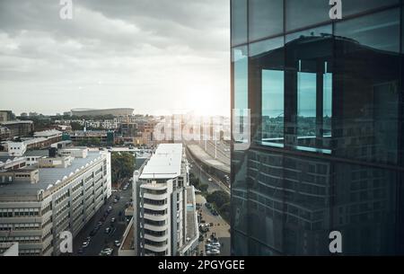 Where dreams are made. a skyscraper in the midst of the city. Stock Photo