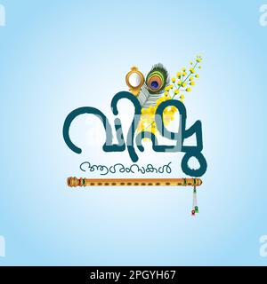 Happy Vishu greetings. April 14 Kerala festival. vector illustration design (Malayalam translation: happy vishu) Stock Vector