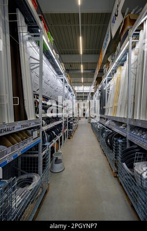 Aisle in DIY store with cables and wires, Allgaeu, Bavaria, Germany Stock Photo