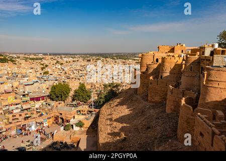 heritage jaisalmer fort vintage architecture city view from different angle at day Stock Photo