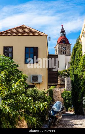 Clock Tower in the Old Town, Roloi, 7th century, Rhodes Town, Greece Stock Photo