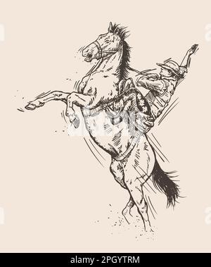 cowboy on horse. hand drawn, Vector illustration Stock Vector