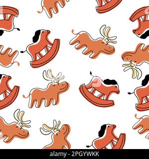 Cartoon Christmas Horse and Deer Toys in cartoon flat style isolated on white background. Vector seamless pattern. Stock Vector