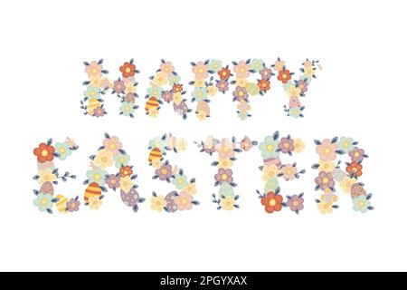 easter day banner inscription happy easter from flowers Stock Vector