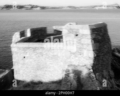 Black and White Landscape, Little Dennis Fort, Pendennis Point, Falmouth, Cornwall, England, UK, GB. Stock Photo