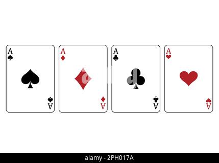 playing cards - a set of ace cards, Aces of Hearts, Spades, Clubs and Diamonds card, vector illustration Stock Vector