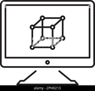 Project management monitor, cube, graphic design vector icon illustration. Stock Vector