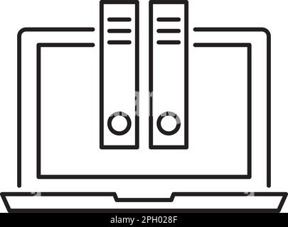 Project management laptop, folders, archives vector icon illustration. Stock Vector